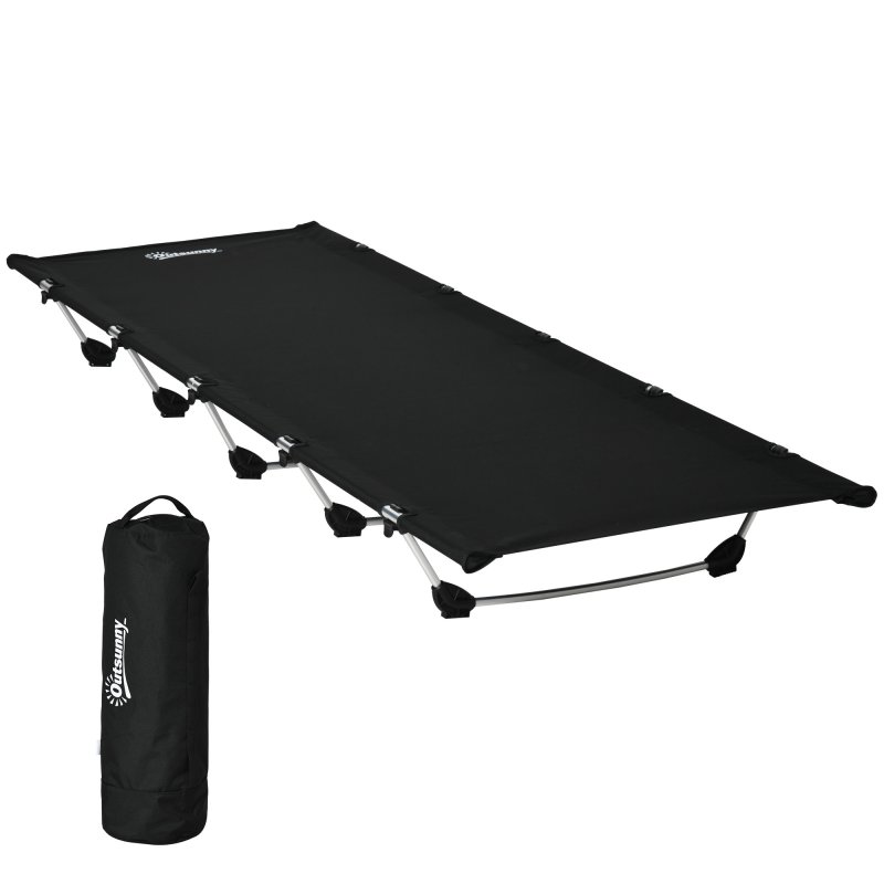 Outsunny Lightweight Camping Bed, Aluminium Portable Camp Cot Sleeping Bed w/ Strong Support 150kg and Carry Bag for Outdoor Overnighter Camping, Hiking, Travel, RV, Black