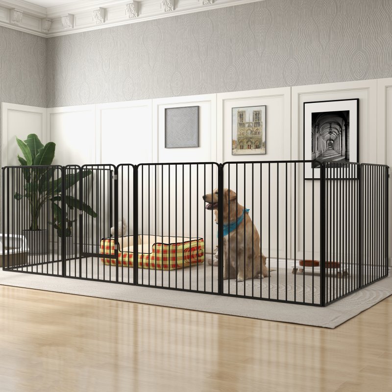 PawHut Heavy Duty Dog Playpen, 8 Panels Dog Pen, 100cm Height Pet Playpen Exercise Pen, with Door, for Small and Medium, Large Dogs