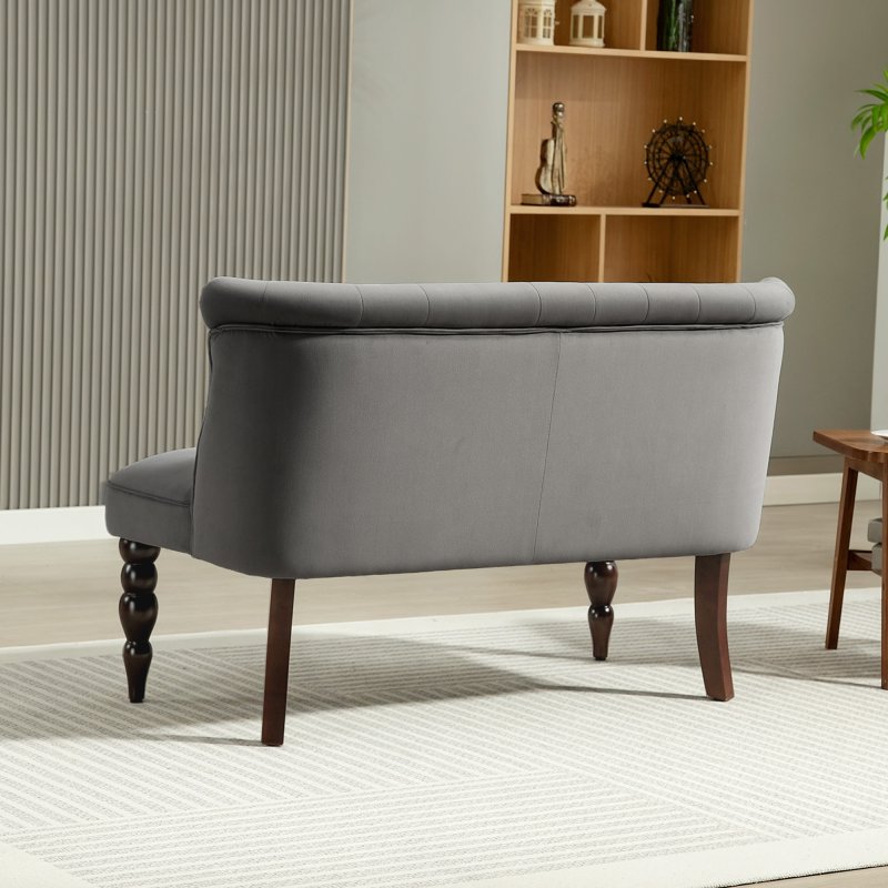HOMCOM Loveseat with Wood Frame, Compact 2 Seater Sofa, Button Tufted Chaise Lounger with Carved Legs, Vintage Design for Bedroom Living room, Charcoal Grey