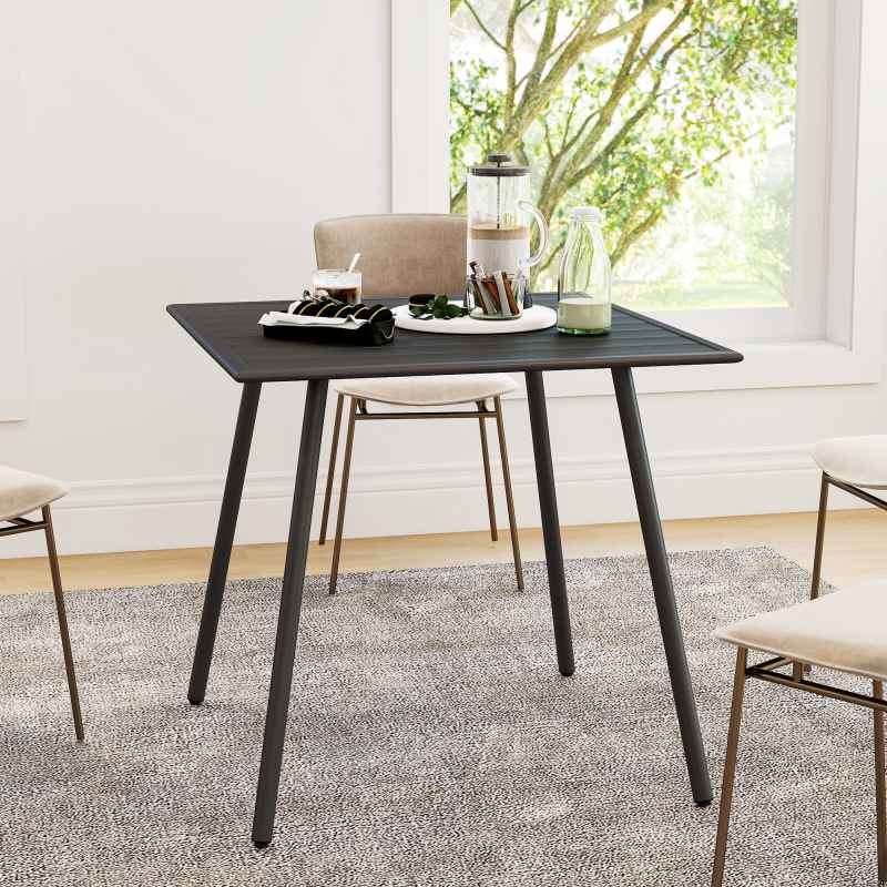 Outsunny Garden Dining Table for 4 Person, Square Outdoor Table with Easy Clean Slat Top, Rust Resistant Steel Frame, for Terrace, Balcony, 80 x 80 x 74 cm, Black