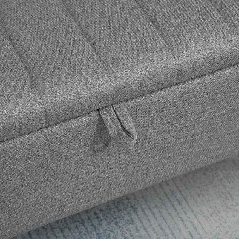 HOMCOM Storage Ottoman with Flip Top, Rectangular Upholstered Bench, Linen Feel Fabric Footstool with Steel Legs for Living Room, Bedroom