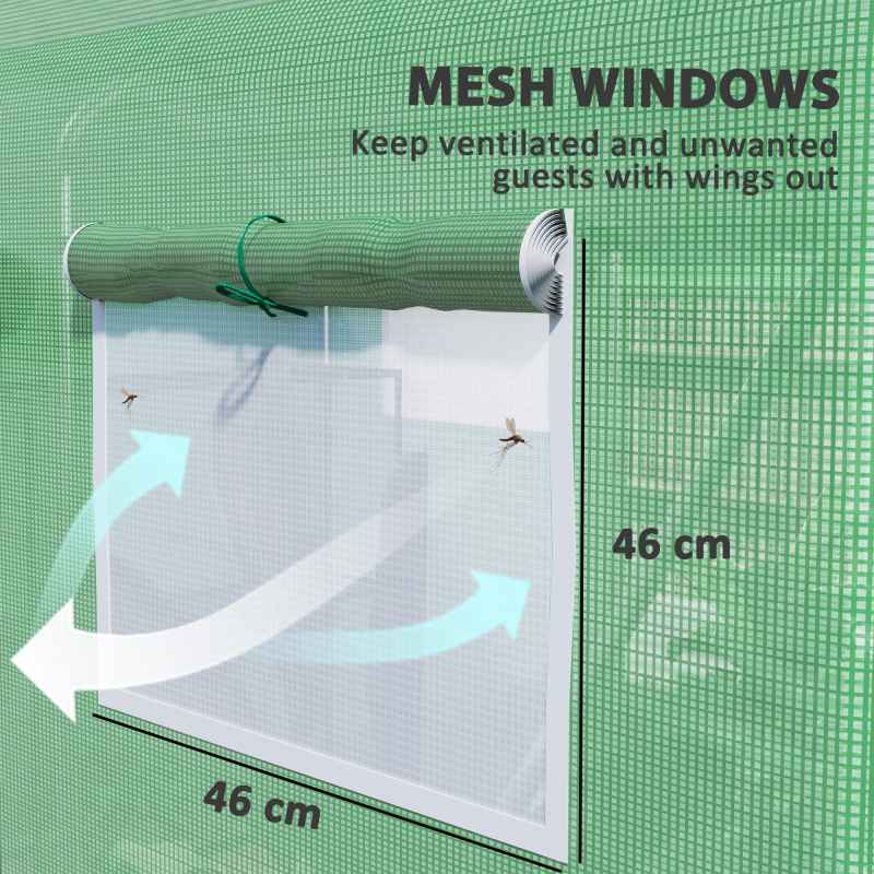 Outsunny 3 x 2 x 2m Polytunnel Greenhouse with 3 Roll-up Doors and Mesh Windows, Walk-in Garden Tunnel Warm House Tent with UV-resistant PE Cover and Galvanised Steel Frame, Green