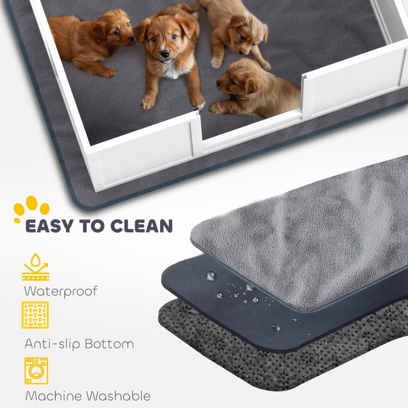 PawHut Whelping Box for Dogs, Dog Whelping Box, Dog Playpen Fence Exercise Play Pen with Water-Resistant Washable Whelping Pad, Adjustable Entrance, Non-Slip Pads, for Medium Dogs, Puppies, 100 x 96cm