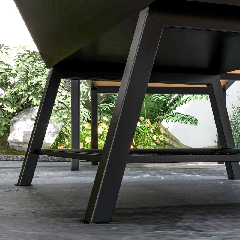 Outsunny 3-in-1 BBQ Rotisserie Grill Roaster Fire Pit with Storage Shelf, Mesh Lid and Poker, Charcoal Chicken Spit Roast Machine with Waterproof Cover for Outdoor Picnic Camping, Black