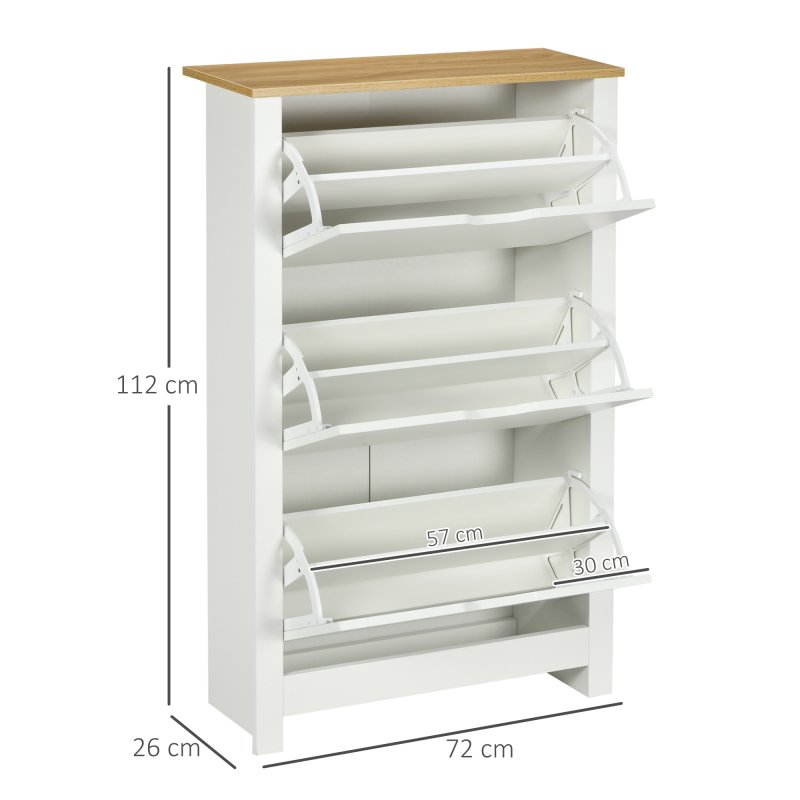 HOMCOM Narrow Shoe Cabinet, Space Saving Shoe Storage Cabinet with 3 Flip Drawers and Adjustable Shelves for 18 Pairs of Shoes for Hallways and Living Room, White