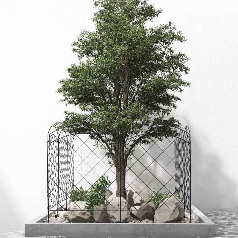 Outsunny Decorative Garden Fencing, 43in x 11.4ft Outdoor Picket Fence Panels, 4PCs Rustproof Steel Wire Landscape Flower Bed Border Edging Animal Barrier, Black