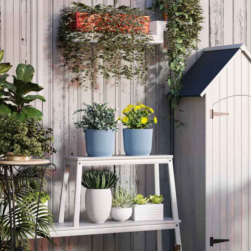 Outsunny Set of 2 Plastic Round Plant Pots Outdoor 22cm, Garden Planters, Flower Pots for Garden Decoration, Patios, Indoor, Outdoor, Home, Blue