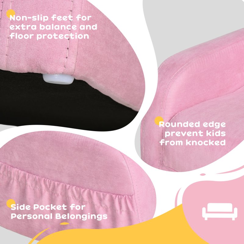 HOMCOM Children's Armchairs Kids Toddler Sofa Chair 2 in 1 Sofa Bed Folding Couch Soft Flannel Sponge Playroom Bedroom Living Room Pink