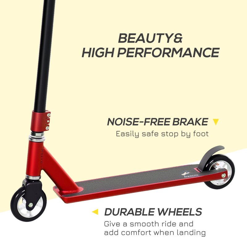 HOMCOM Stunt Scooter, 360 Entry Level Tricks Scooter w/ Lightweight Aluminium Deck and ABEC 7 Bearing, For Age 14+ Beginners, Red