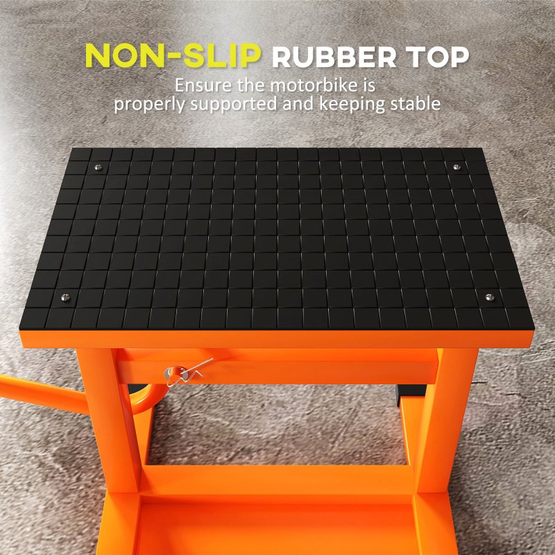 DURHAND 150KG Steel Motorcycle Lift Rubber Platform, Crank Lift Manual Repair Clean Hoist Table Assist Off-Road Dirt Bike Stand, 27.5/39.5H cm, Orange