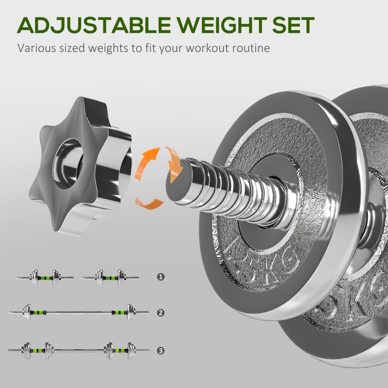 SPORTNOW 20kg Adjustable Weights Dumbbells Set, 2-in-1 Dumbbells and Barbell with Non-Slip Handle, Free Weights Set for Home Gym, Weight Lifting and Strength Training
