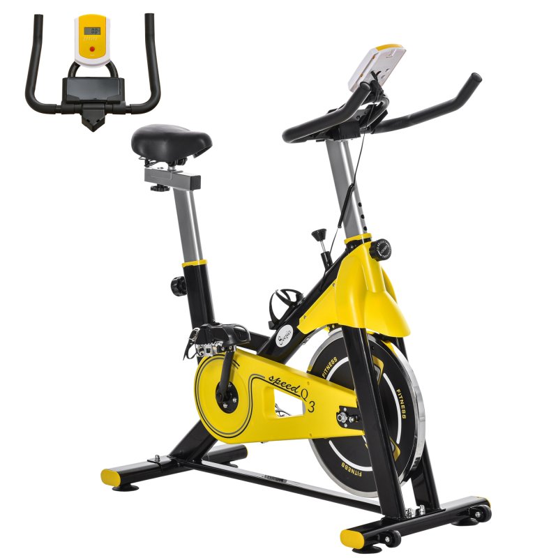 HOMCOM Stationary Exercise Bike w/ 6kg Flywheel, LCD Monitor, Adjustable Resistance, Pad & Bottle Holder, for Indoors, Gyms, Offices, Cardio Workout - Yellow