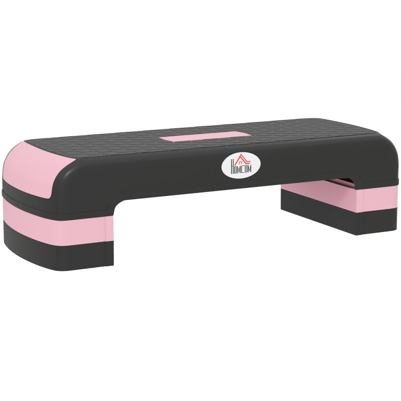 HOMCOM Aerobic Step, 10cm, 15cm & 20cm Height Adjustable Exercise Stepper for Exercise Workout, Nonslip Step Board Great for Home & Office, Black and Pink