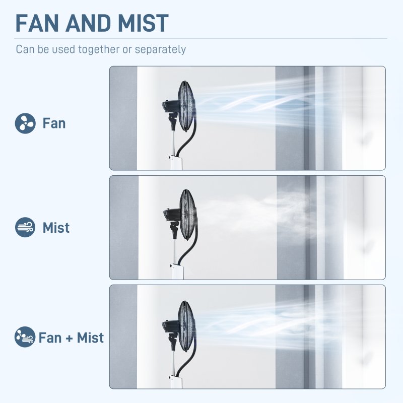 HOMCOM Pedestal Fan with Water Mist Spray, Spray Misting Fan with 75° Oscillation, Remote Control, Tilt Head, 3 Speeds, 3 Modes, 3 Mist, 3L Water Tank, Wheels, for Home, 125 cm
