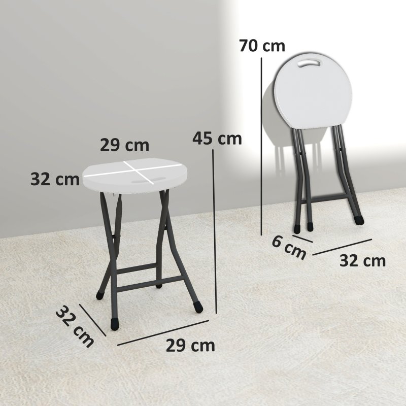 Outsunny Folding Stool Set of 4, Decorative Garden Stool Chair with Safety Latch, Foldable Garden Stools with Powder-Coated Steel Legs HDPE Seat and Handle for Indoor and Outdoor, White