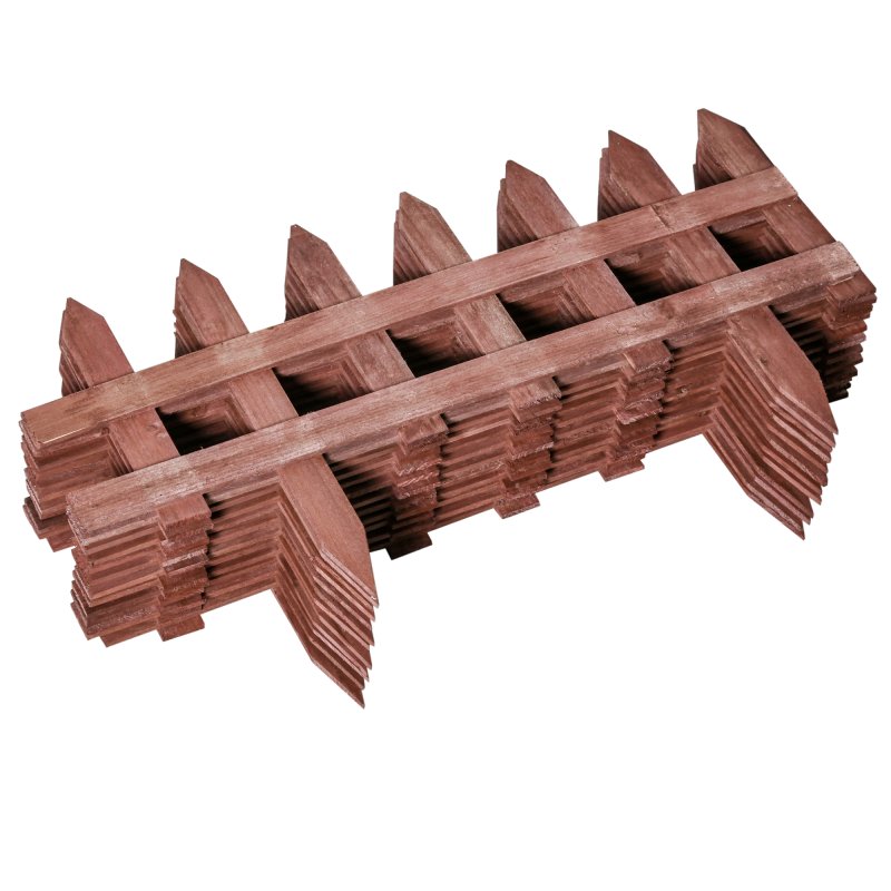 Outsunny Pack of 12 Wooden Border Fences, Garden Fixed Picket Fence for Lawn Edging, Flowerbed, 60L x 1D x 34H cm, Rustic Brown