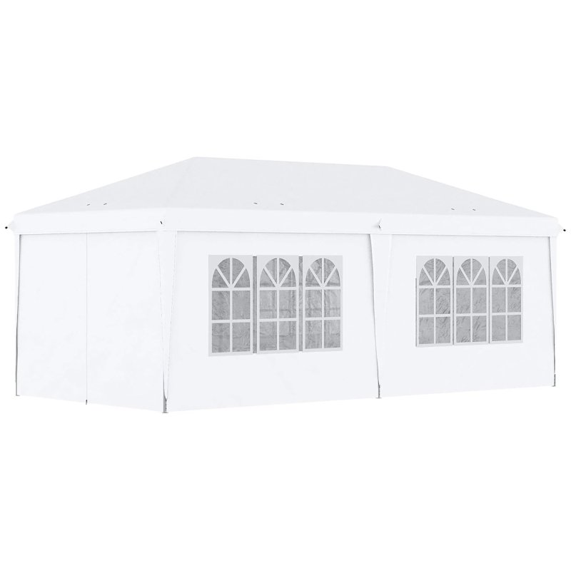 Outsunny 3 x 6 m Garden Pop Up Gazebo, Wedding Party Tent Marquee, Water Resistant Awning Canopy with Sidewalls, Windows, Carry Bag, White