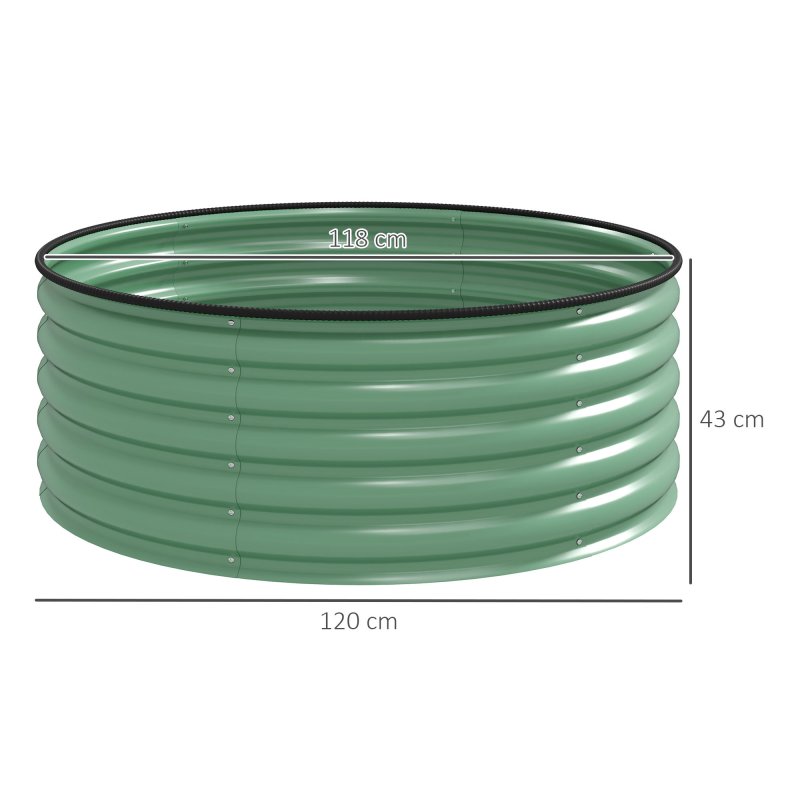 Outsunny Galvanised Raised Garden Bed with Safety Edging, Outdoor Raised Planter Box with Gloves and Open Bottom, Metal Raised Bed for Flowers, Vegetables and Herbs, 120 x 120 x 43cm, Light Green