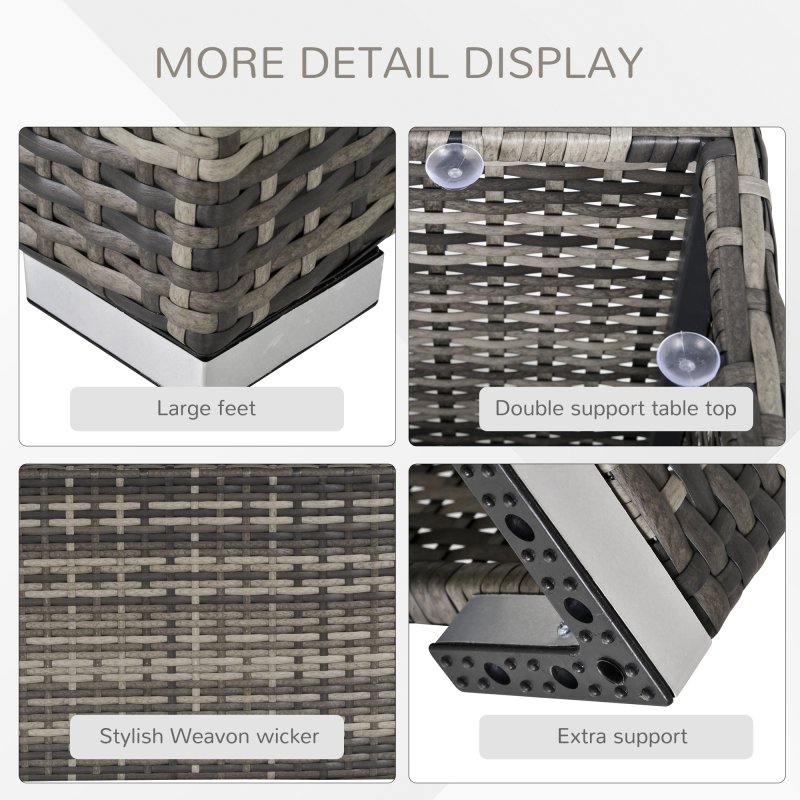 Outsunny Rattan Garden Coffee Table, 65 cm Square Garden Rattan Table with Tempered Glass Top, All-Weather Wicker Bistro Outdoor Furniture for Patio, Balcony, Porch, Deep Grey