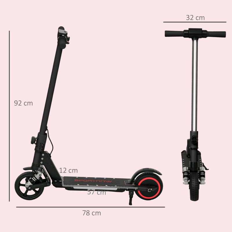 SPORTNOW Electric Scooter for Kids, Folding E Scooter for Age 6-14 with Dual Brakes, Up to 14 KM/H, Maximum Range 6 KM, 6.8kg Lightweight, Front Suspension, LED Colourful Lights, Black
