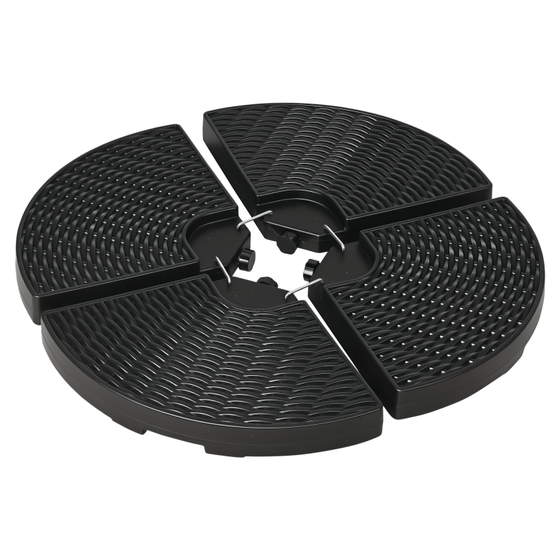 Outsunny 4PCs Parasol Bases, Patio Umbrella Weights for Parasol, Wicker Effect HDPE Water and Sand Filled Garden Umbrella Base with Built-in Handles, Black