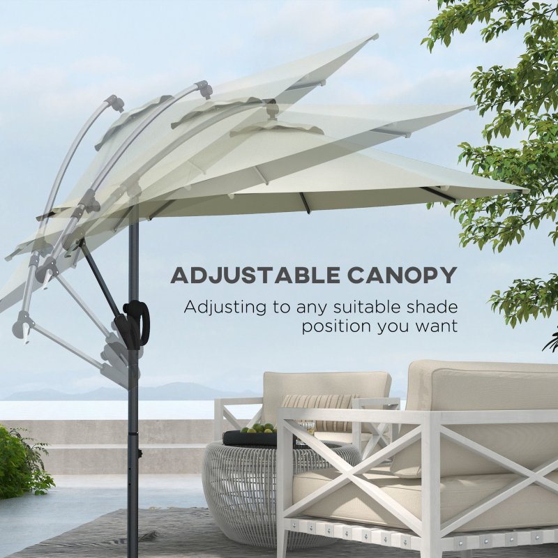 Outsunny 3(m) Cantilever Parasol with Cross Base, Banana Parasol with Crank Handle, Tilt and 8 Ribs, Round Hanging Patio Umbrella for Outdoor Pool, Garden, Balcony, Cream