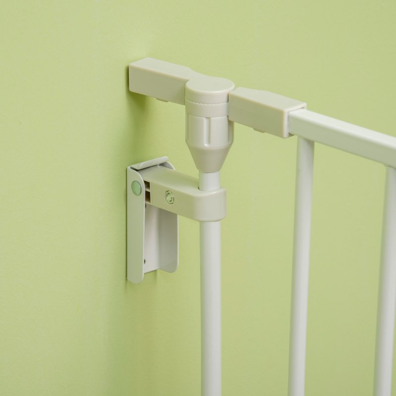 PawHut Pet Safety Gate, 5 Panels Playpen Fireplace, Metal Fence, Stair Barrier, Room Divider w/ Walk-Through Door - White