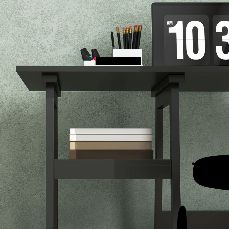 HOMCOM Compact Computer Desk with Storage Shelves, Study Table with Bookshelf, PC Table Workstation for Home Office, Study, Easy Assembly