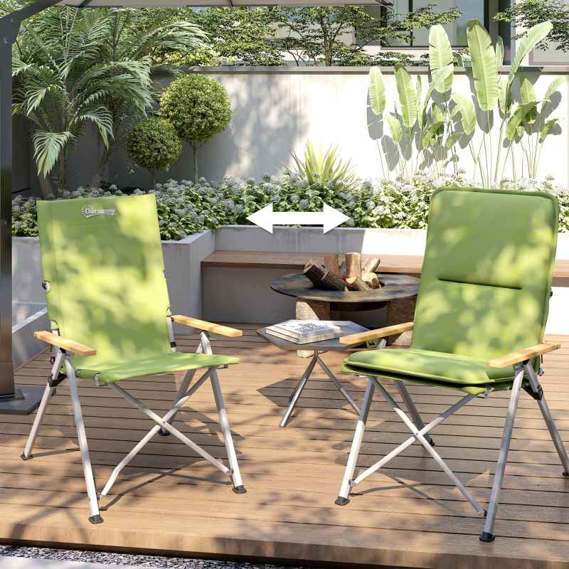 Outsunny Portable Camping Chair for Adults, High Back Folding Chair with Padded Seat and Carry Bag, Outdoor Recliner for Hiking, Fishing, Beach and Picnic, Green