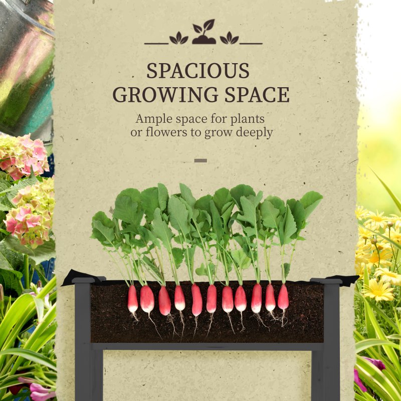 Outsunny Raised Garden Bed with PE Greenhouse Cover, Outdoor Elevated Wood Planter Box for Herbs and Vegetables, Use for Patio, Garden, Balcony, 121 x 55 x 117cm, Dark Grey