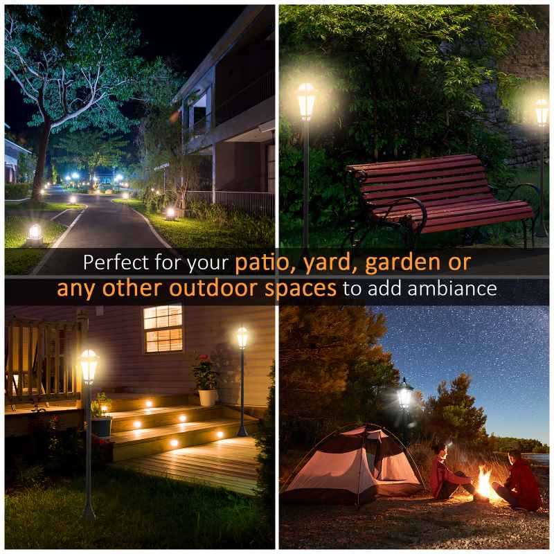 Outsunny 2 PCS 1.3M Garden Solar Lamp Post Lights Solar Powered LED Lantern Patio Pathway Walkway Outdoor Water-Resist Auto Switch 6 Hours Black