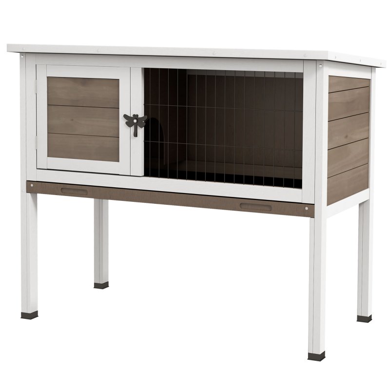 Pawhut Wooden Guinea Pig Hutch, Small Animal Cage with Slide-out Tray, Openable Asphalt Roof, 84 x 43 x 70cm, Brown