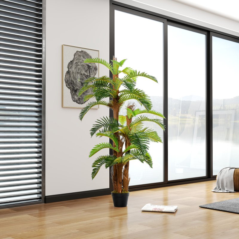 Outsunny 150cm/5FT Artificial Tropical Palm Tree Decorative Plant with Nursery Pot, Fake Plant for Indoor Outdoor Decor
