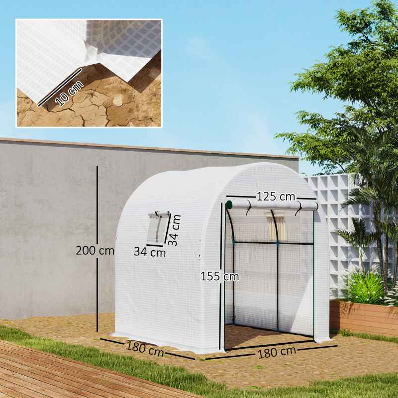Outsunny 1.8 x 1.8 x 2m Polytunnel Greenhouse with Doors and Mesh Windows, Walk-in Grow House Tent with UV-resistant PE Cover and Steel Frame, White