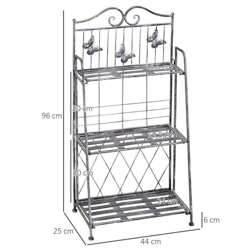 Outsunny 3 Tier Plant Stand Indoor Outdoor, Metal Plant Shelf Flower Display Rack for Potted Plants Garden Balcony Decor, 44 x 25 x 96 cm