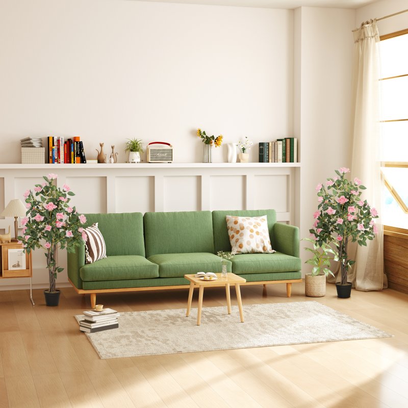 HOMCOM Set of 2 Decorative Artificial Plants, Faux Silk Rose Trees in Pot, Fake Plants for Home Indoor Decor, 110?cm, Pink