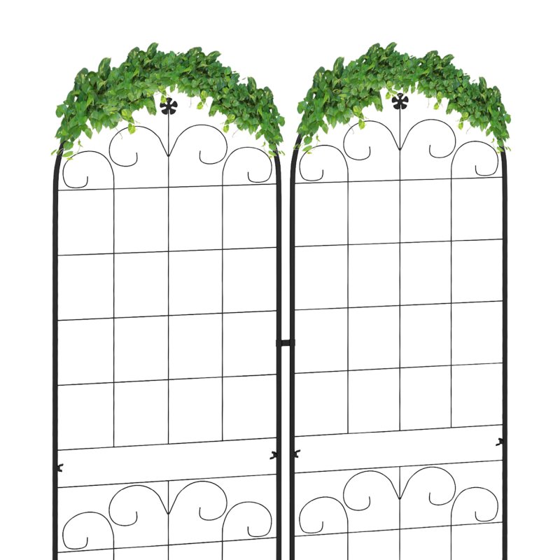Outsunny Set of 2 Garden Trellis, Metal Trellis for Climbing Plants Support Frames, 50 x 180cm, Floral Design