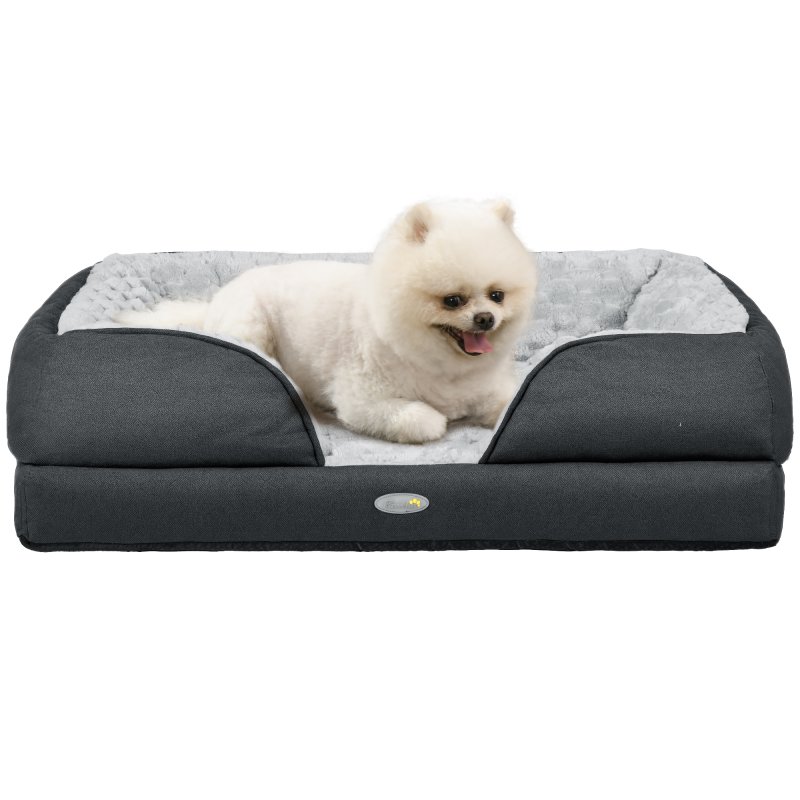 PawHut Dog Sofa Bed Pet Bed Dog Mattress with Removable Washable Cover, Anti-Slip Bottom, for Small Sized Dogs, 70L x 50W x 18Hcm - Charcoal Grey