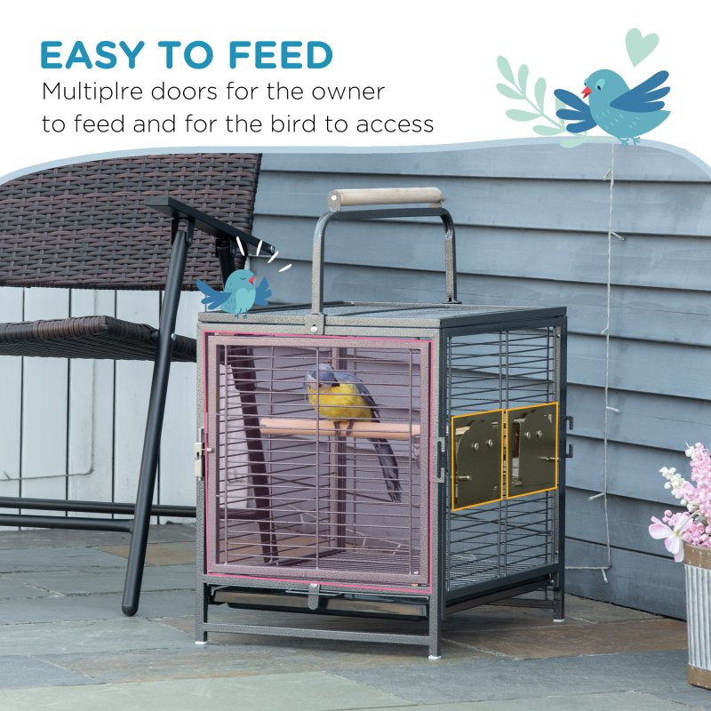 PawHut Bird Cage Budgie Cage for Budgie, Lovebirds, Green Cheek Canary, Parakeet, Cockatiel, Travel Breeding Cage w/ Wooden Perch Handle, 48 x 38 x 65 cm