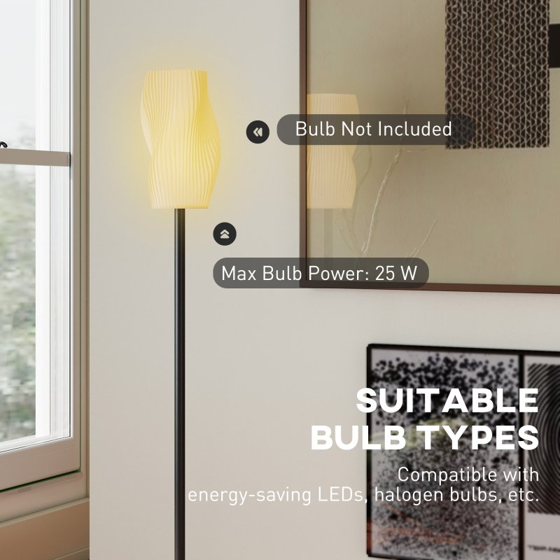 HOMCOM Floor Lamp for Living Room, 3D Printed Modern Standing Lamp with Flowing Curved Shade & Foot Switch, Minimalist Tall Pole Lampshade for Bedroom, Office, E27 Holder without Bulb (25W Max), White