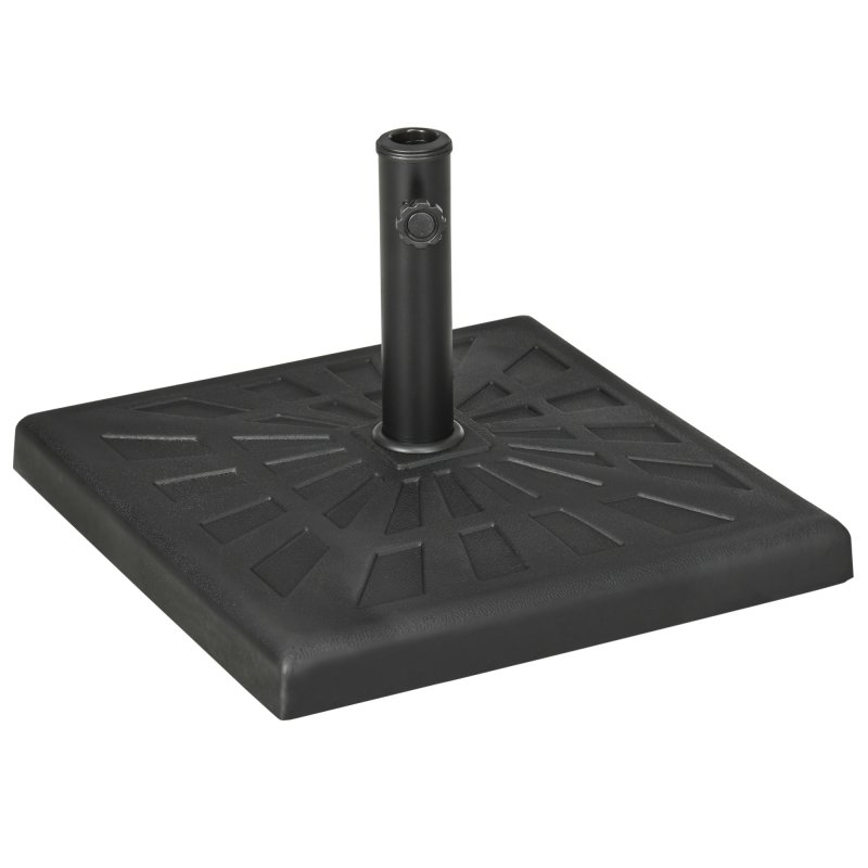 Outsunny 19kg Resin Garden Parasol Base Holder, Square Outdoor Market Umbrella Stand Weight for Poles of 32mm, 38mm, and 48mm, Black