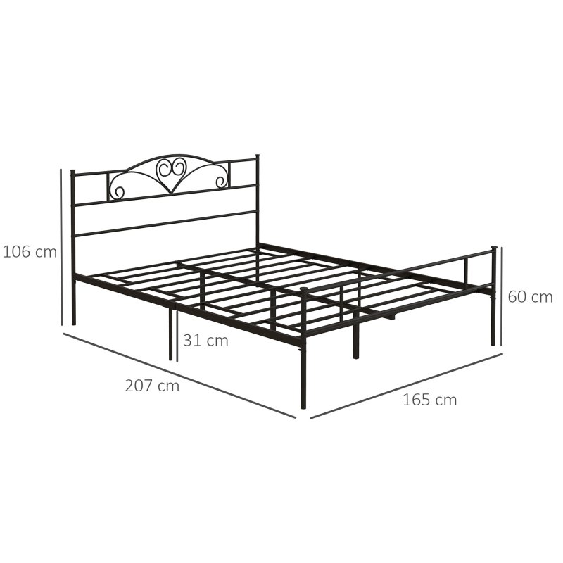 HOMCOM 5ft4 King Metal Bed Frame, Steel Bed Base with Headboard and Footboard, 31cm Under-bed Storage Space and Metal Slat Support for Bedroom, 165 x 211cm, Black