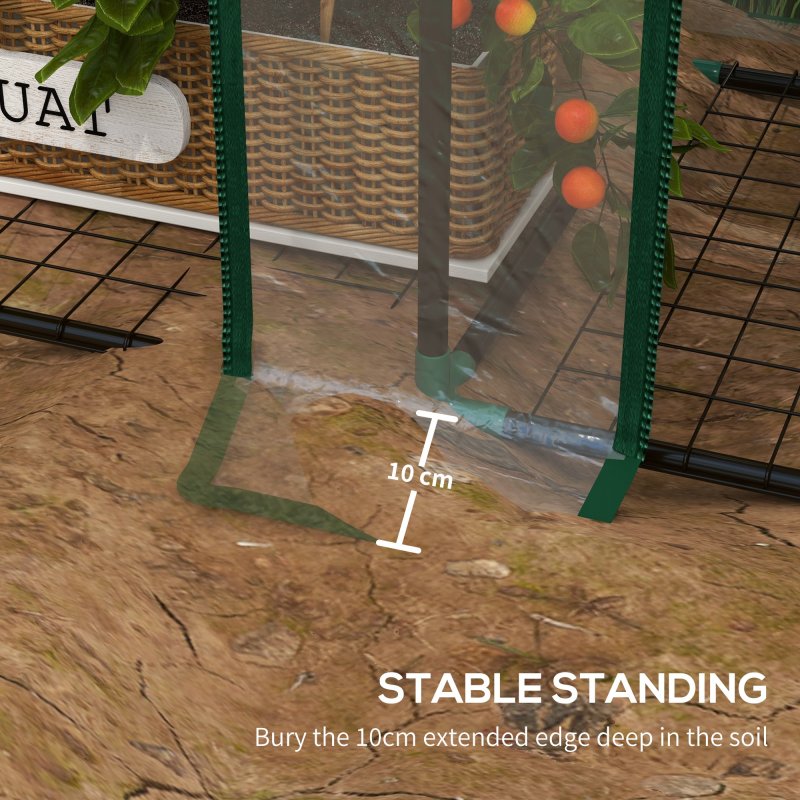 Outsunny 3 Tier Lean-to Mini Greenhouse with Reinforced Plastic Cover, Portable Indoor Outdoor Green House with 2 Roll-up Doors and 6 Wire Shelves, 151H x 143W x 46Dcm, Clear