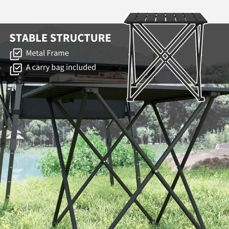 Outsunny Folding Camping Table, Lightweight Metal Picnic Table with Carry Bag, Foldable Table for Outdoor Camping, Picnic, Hiking, BBQ, Fishing, Black