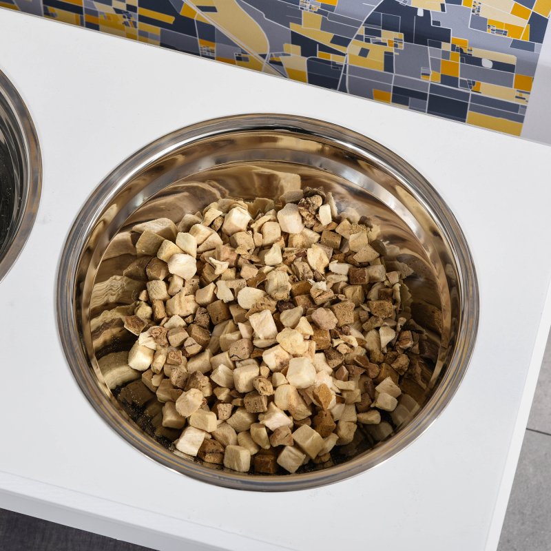 PawHut Raised Dog Bowl Feeding Bowls with Stand for Extra Small and Small Dogs Elevated Pet Bowls Water Food Feeder 44L x 24W x 15H cm - White