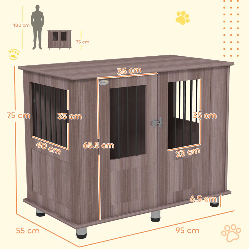 PawHut Dog Crate Furniture End Table, Pet Kennel for Medium Large Dogs with Magnetic Door Indoor Animal Cage, Purple, 95 x 55 x 75 cm