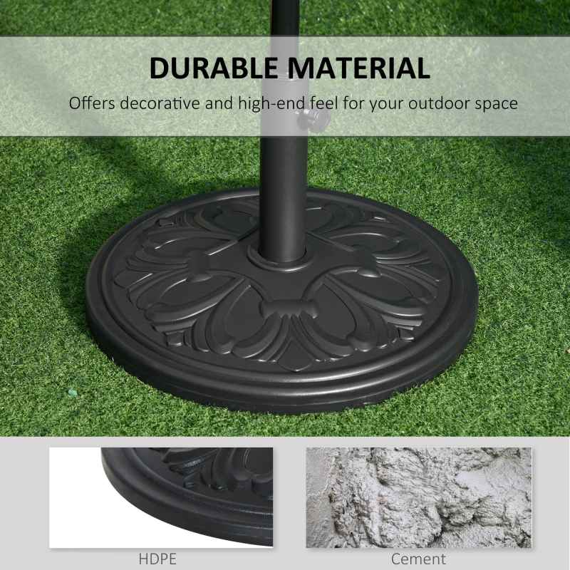 Outsunny 13kg Garden Parasol Base, Round HDPE Concrete Patio Umbrella Stand for 35mm / 38mm / 48mm Pole, Outdoor Sun Shade Parasol Weight Holder, Black