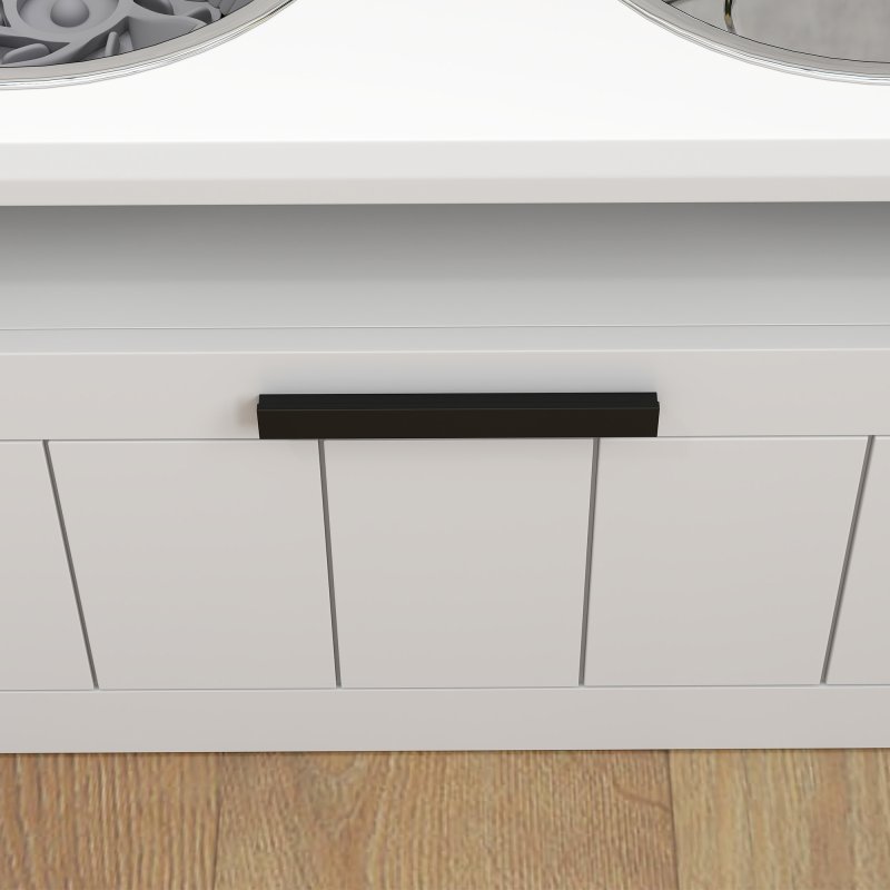 PawHut Raised Dog Bowl, Elevated Pet Bowls with Slow Feeder, Two Stainless Steel Bowls, Drawer, for Large & Extra Large Dogs, White