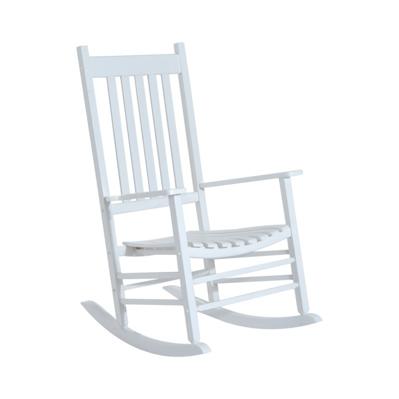 Outsunny Outdoor Porch Rocking Chair Armchair Wooden Patio Rocker Balcony Deck Garden Seat White