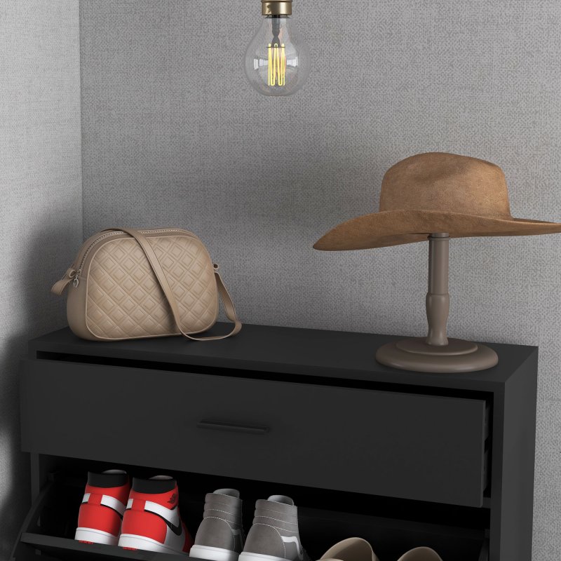 HOMCOM 3 Drawer Shoe Cabinet with 2 Flip Doors, Sliding out Drawer and Adjustable Shelf for 12 Pairs of Shoes, Narrow Shoe Storage Cabinet for Hallway, Entryway